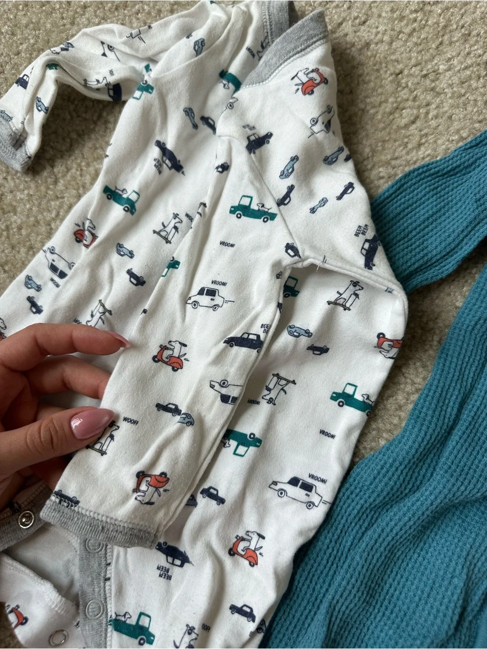 Carter’s Baby Boy 2-Piece Footed Pajama Sleeper Bundle Teal Cars Size 9M